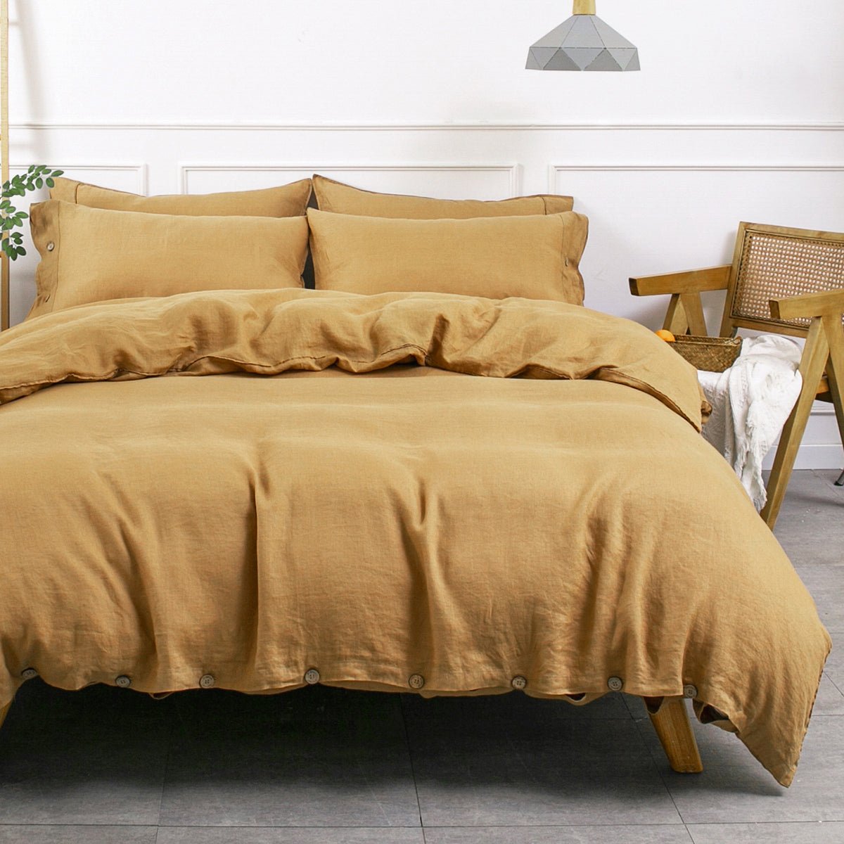 Sandy Beige 100% Organic Linen Duvet Cover Set - Victory Symbol