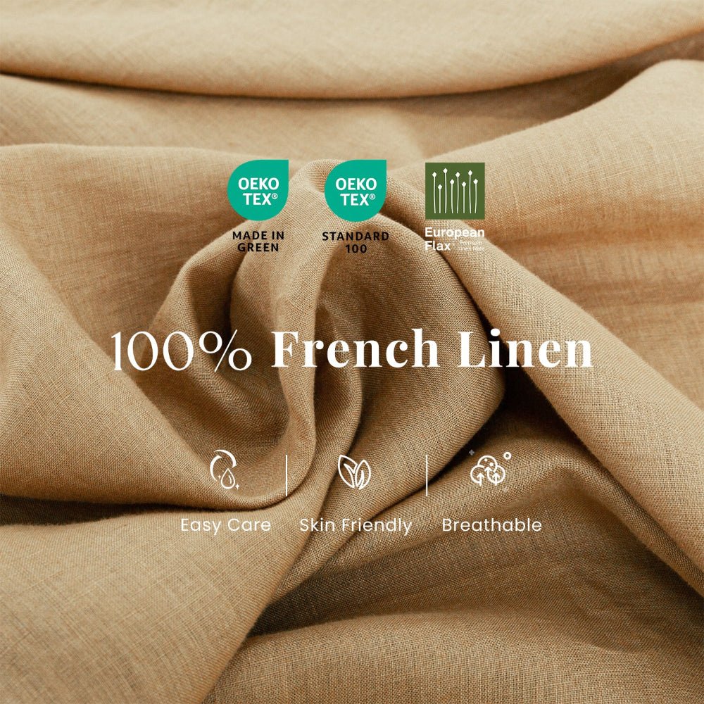 Sandy Beige 100% Organic Linen Fitted Sheet - Victory Symbol