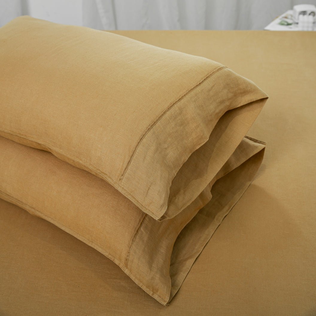 Sandy Beige 100% Organic Linen Sheets Set - Victory Symbol