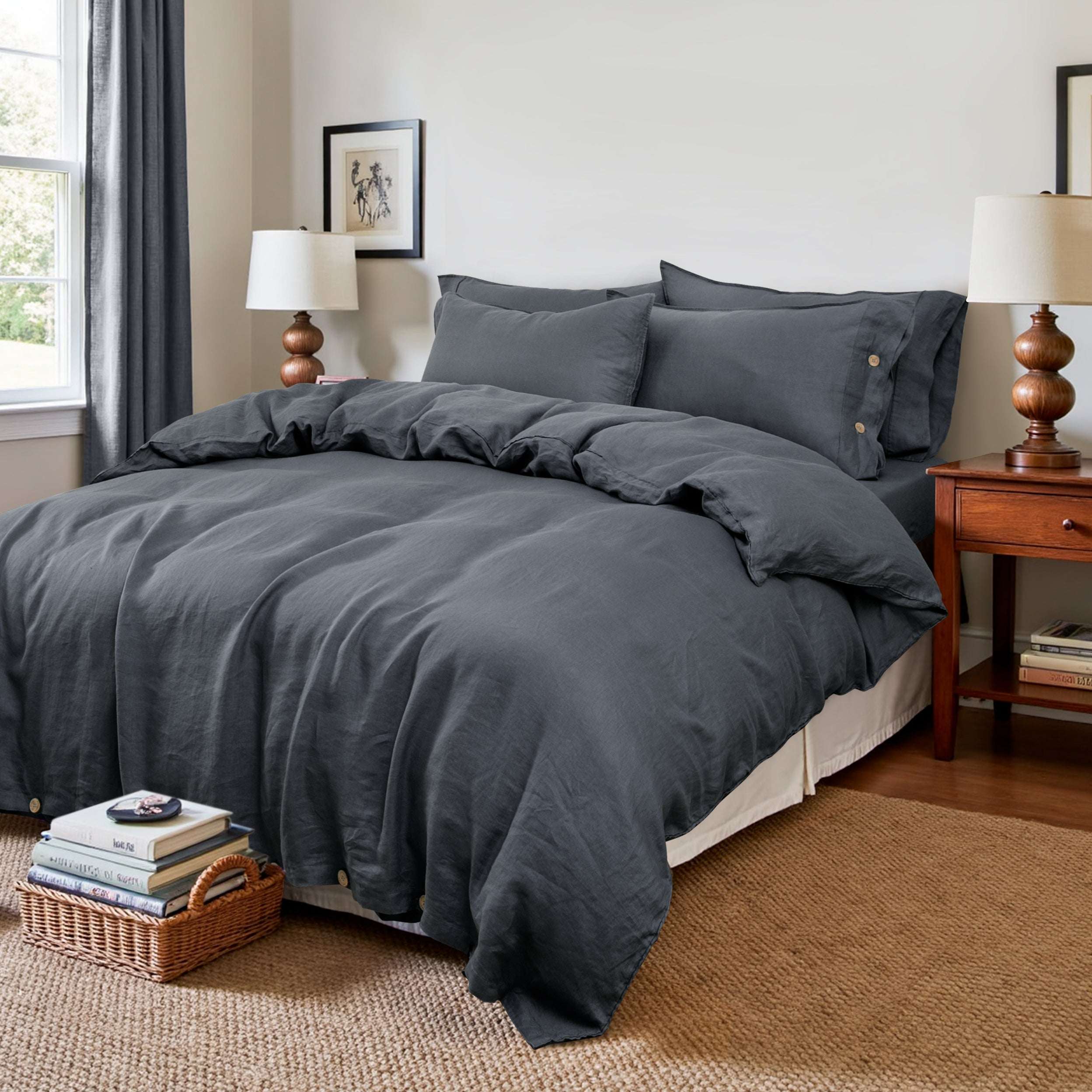 Silver Grey 100% Organic Linen Duvet Cover  (Only 1 Piece)-Victory Symbol