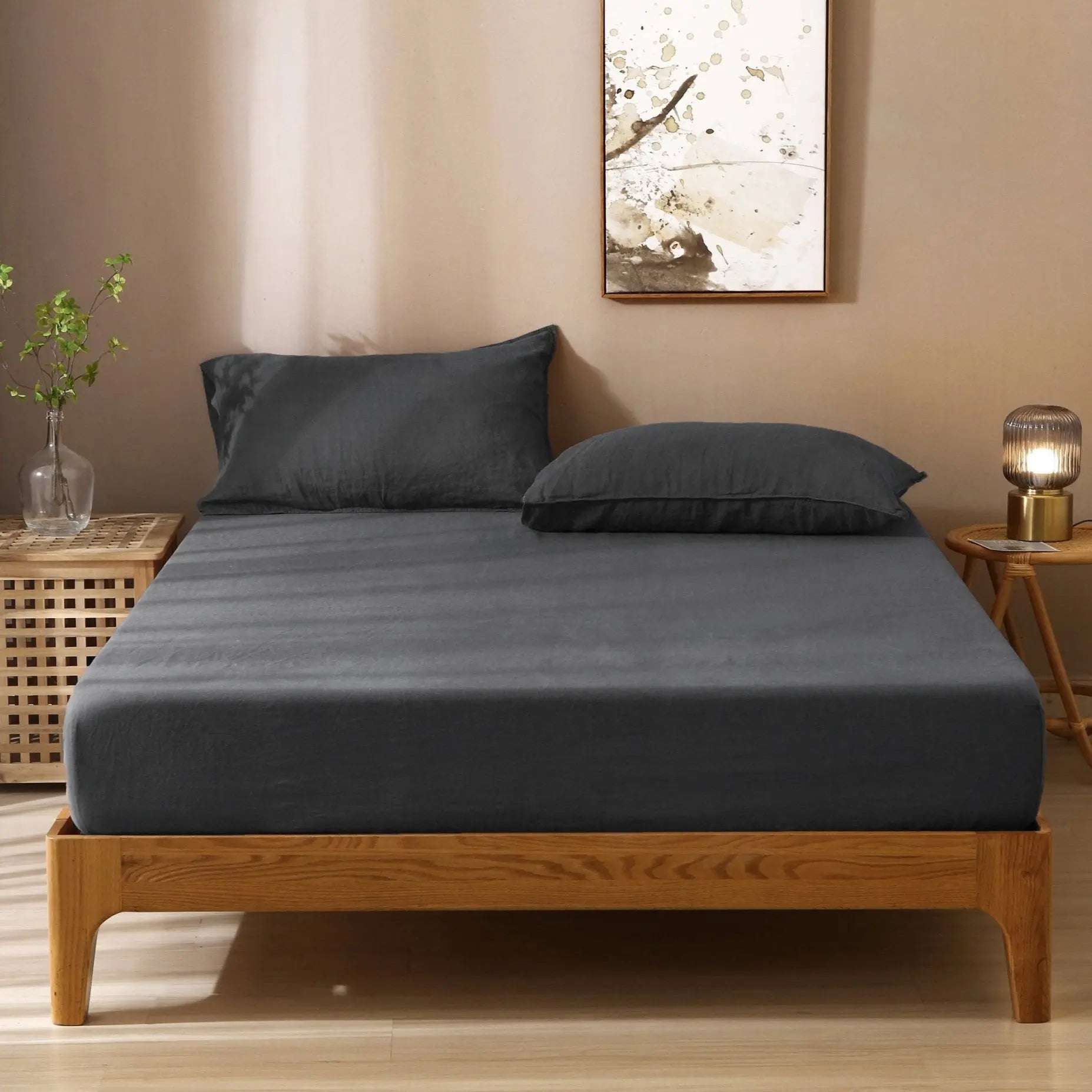 Silver Grey 100% Organic Linen Fitted Sheet - Victory Symbol