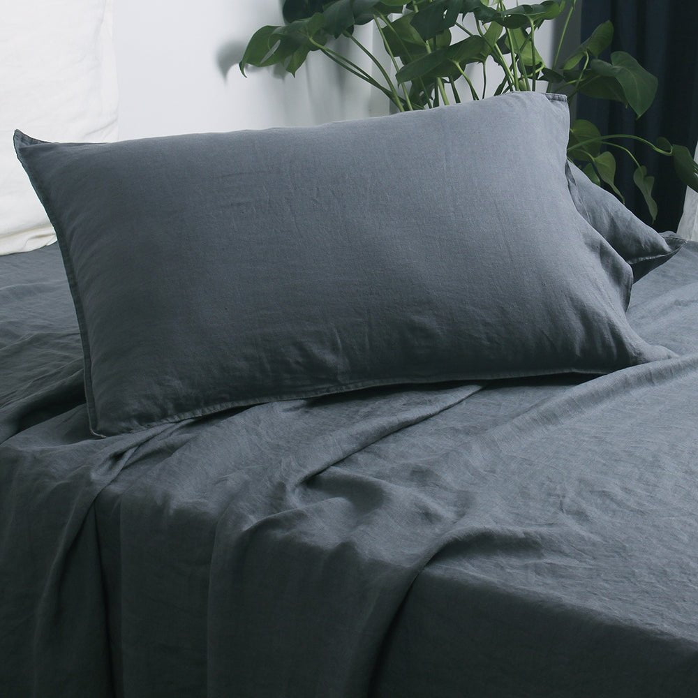 Silver Grey 100% Organic Linen Pillowcases - Victory Symbol