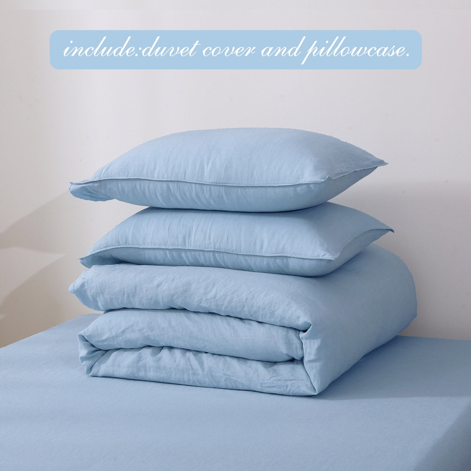 Sky Blue 100% Organic Linen Duvet Cover Set - Victory Symbol