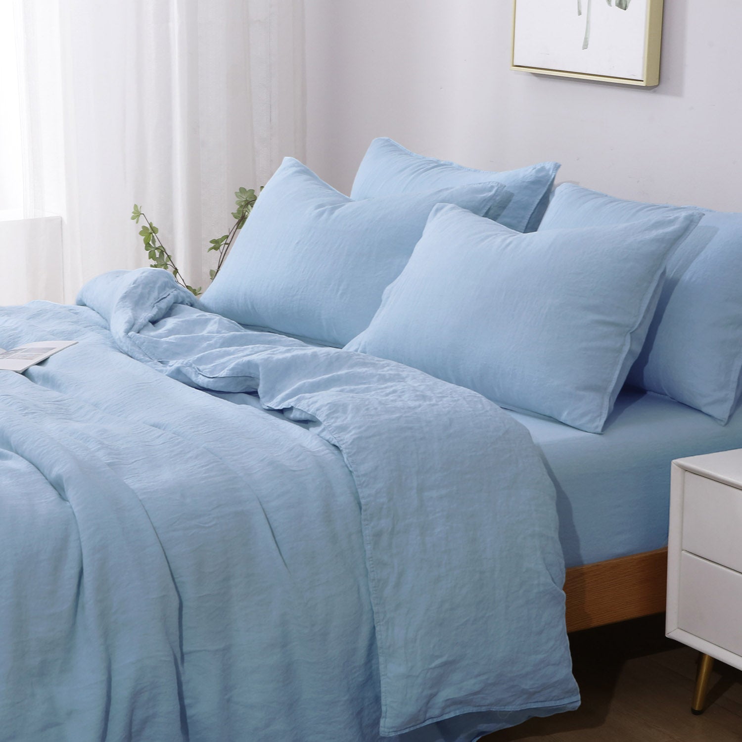 Sky Blue 100% Organic Linen Duvet Cover Set - Victory Symbol