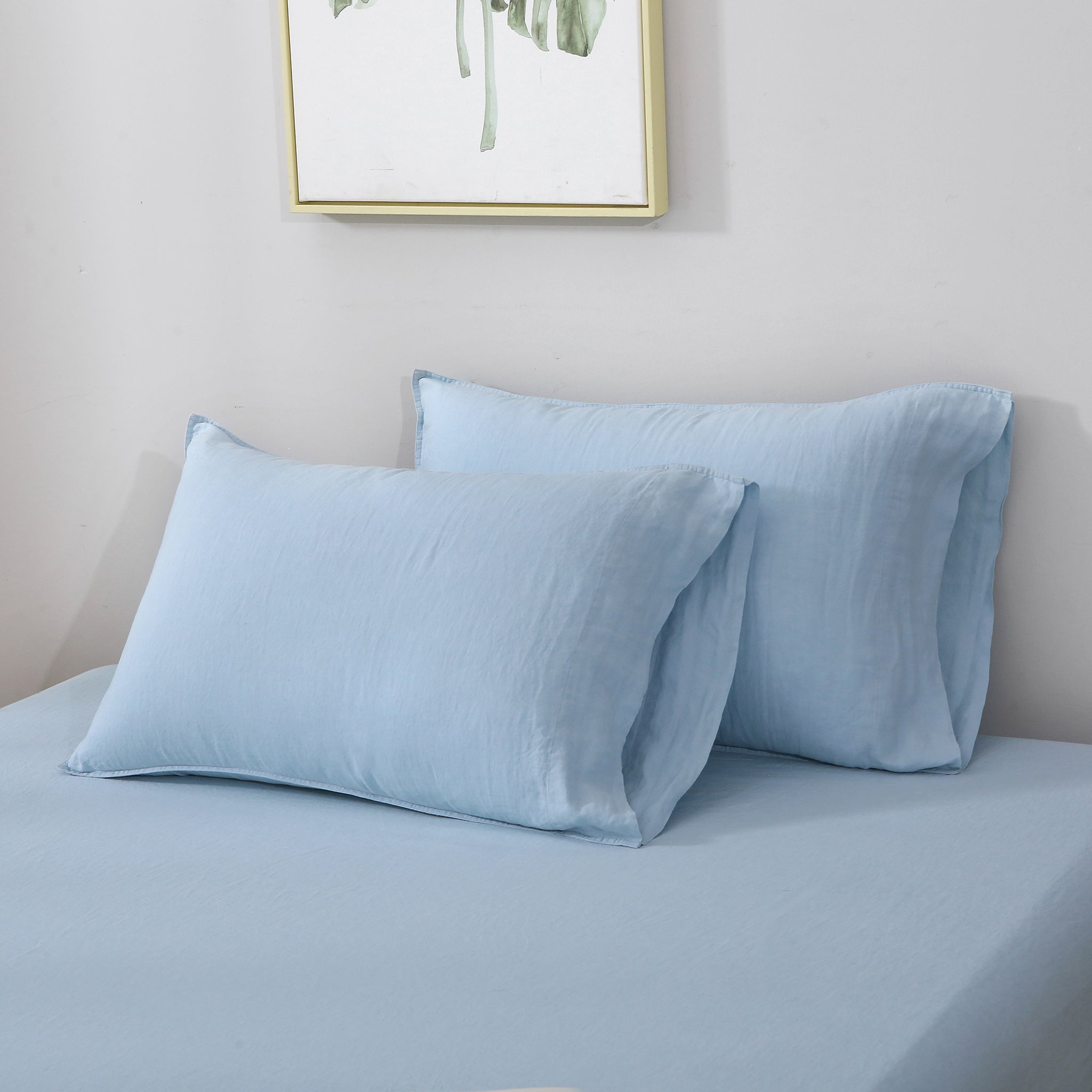 Sky Blue 100% Organic Linen Pillowcases - Victory Symbol