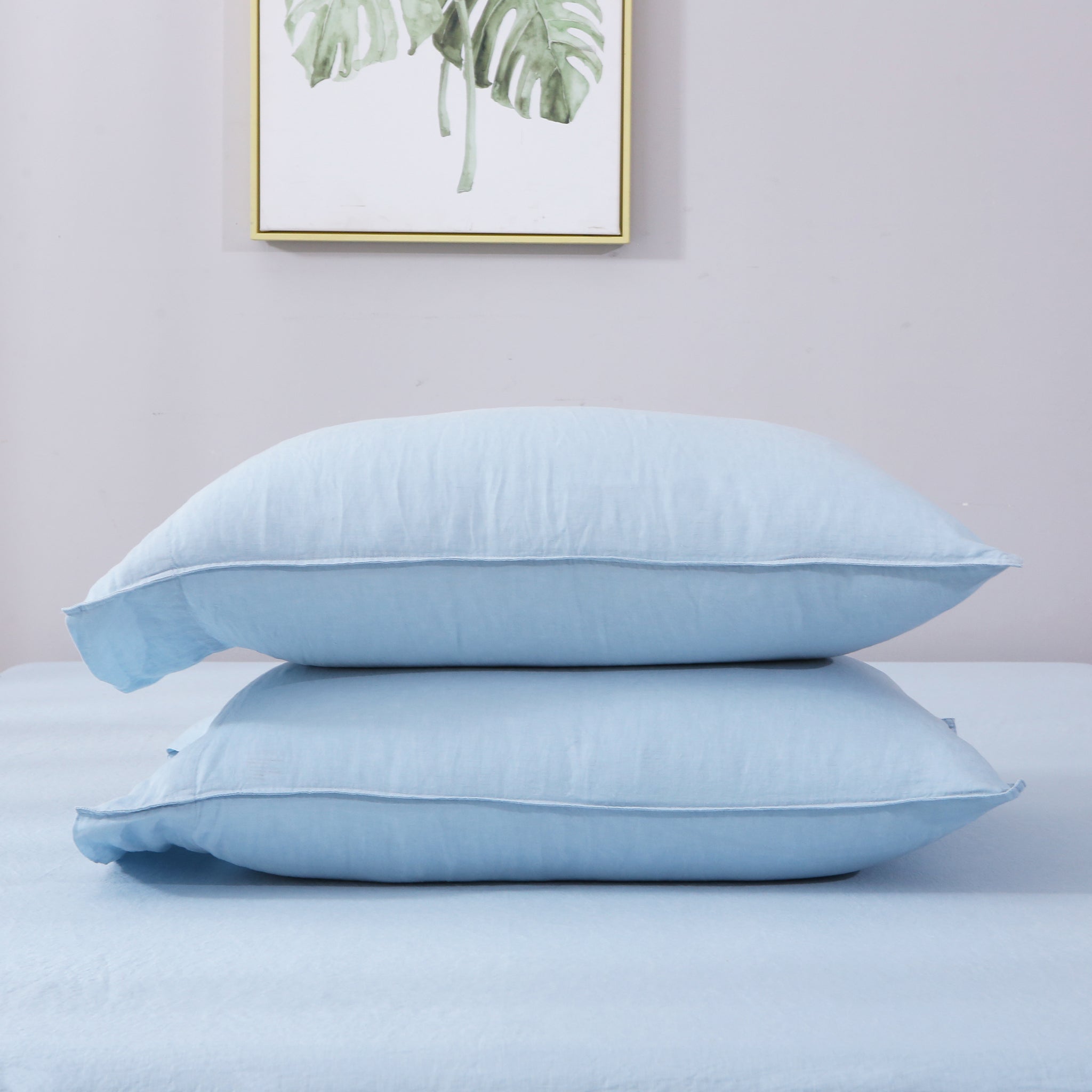 Sky Blue 100% Organic Linen Pillowcases - Victory Symbol