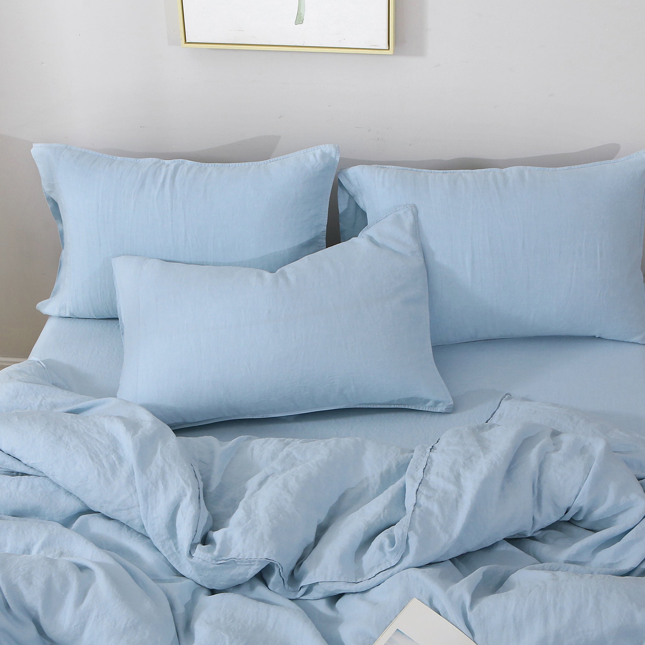 Sky Blue 100% Organic Linen Pillowcases - Victory Symbol