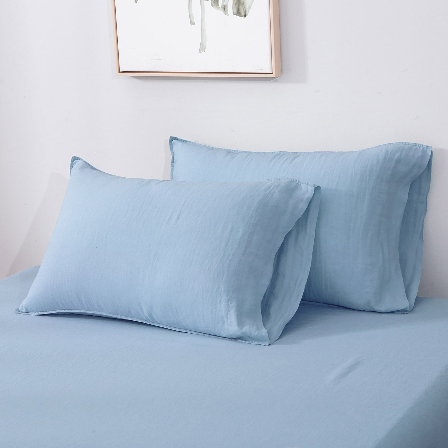 Sky Blue 100% Organic Linen Sheets Set - Victory Symbol