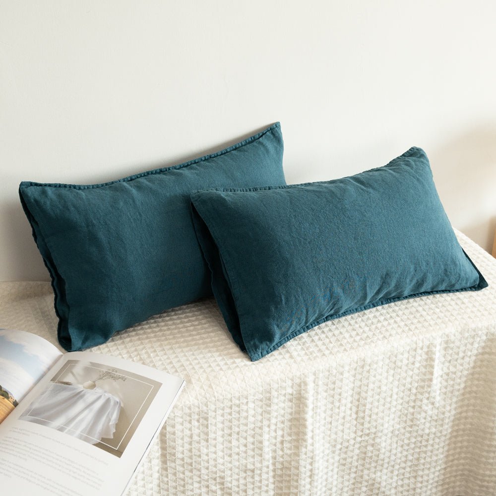 Teal Green 100% Organic Linen Lumbar Pillowcases - Victory Symbol