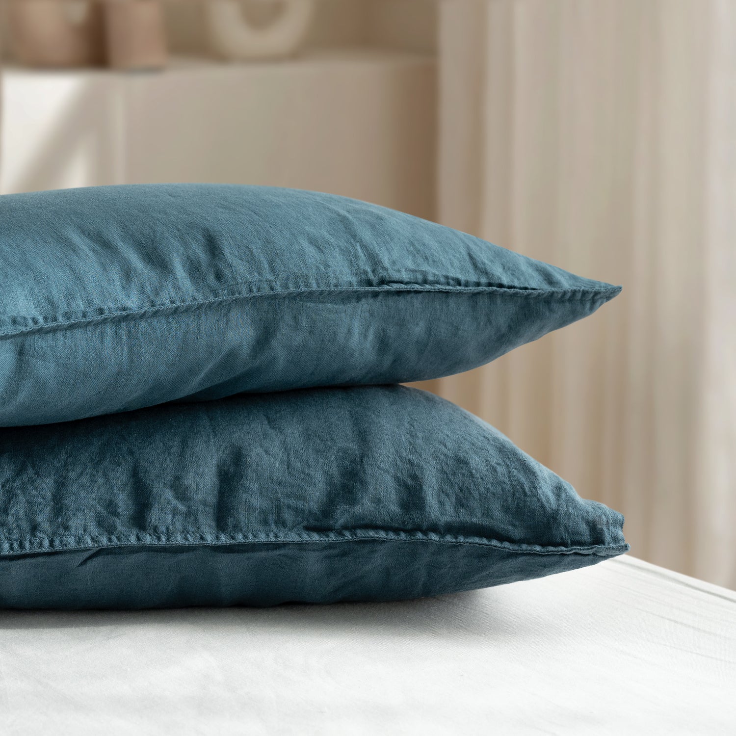 Teal Green 100% Organic Linen Lumbar Pillowcases - Victory Symbol