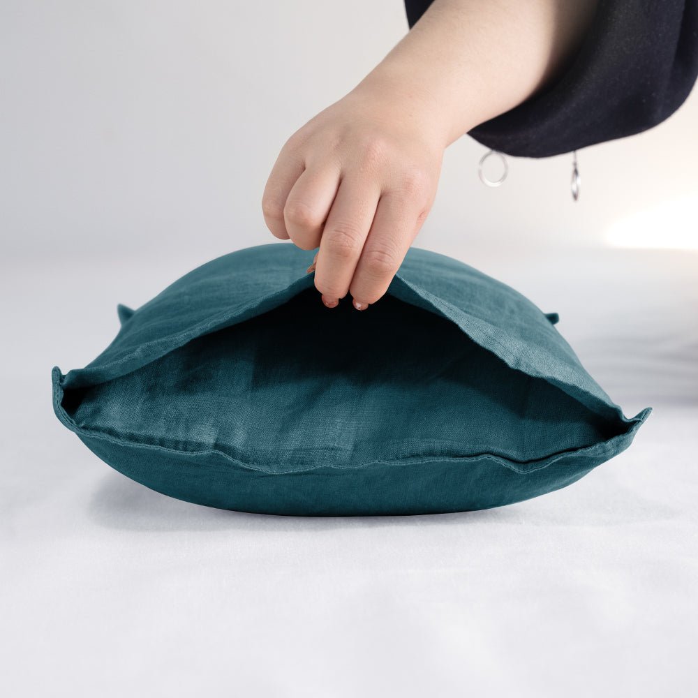 Teal Green 100% Organic Linen Lumbar Pillowcases - Victory Symbol