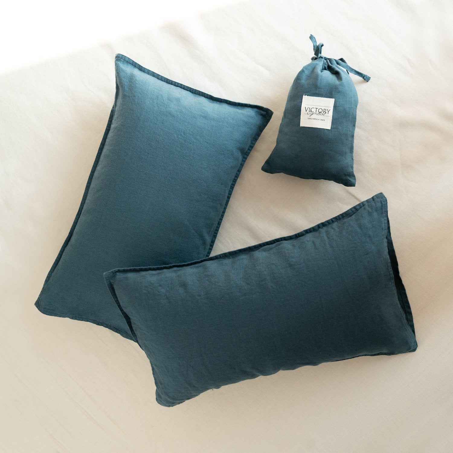 Teal Green 100% Organic Linen Lumbar Pillowcases - Victory Symbol