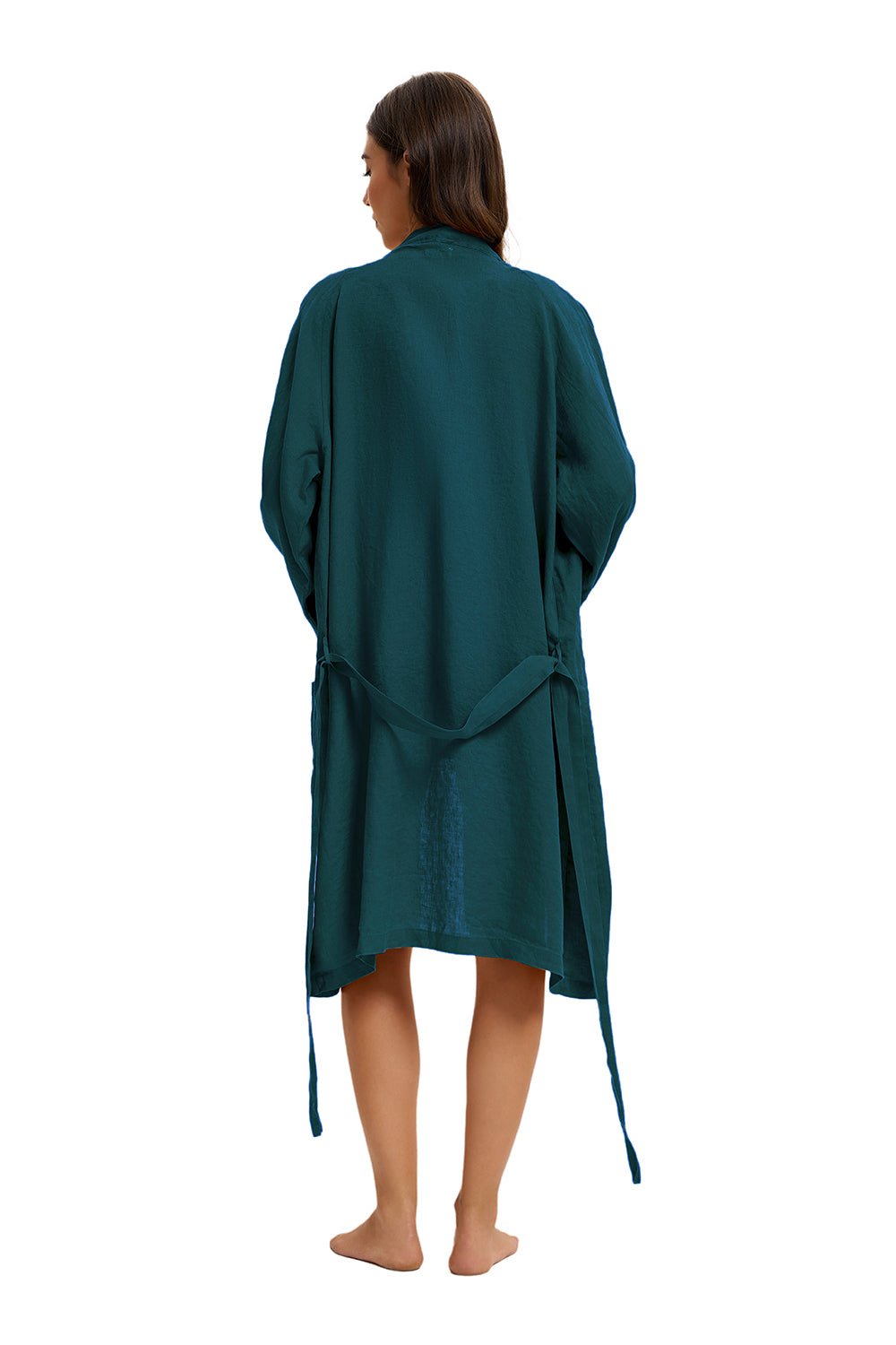 Teal Green 100% Organic Linen Women's V - Neck Robes - Victory Symbol