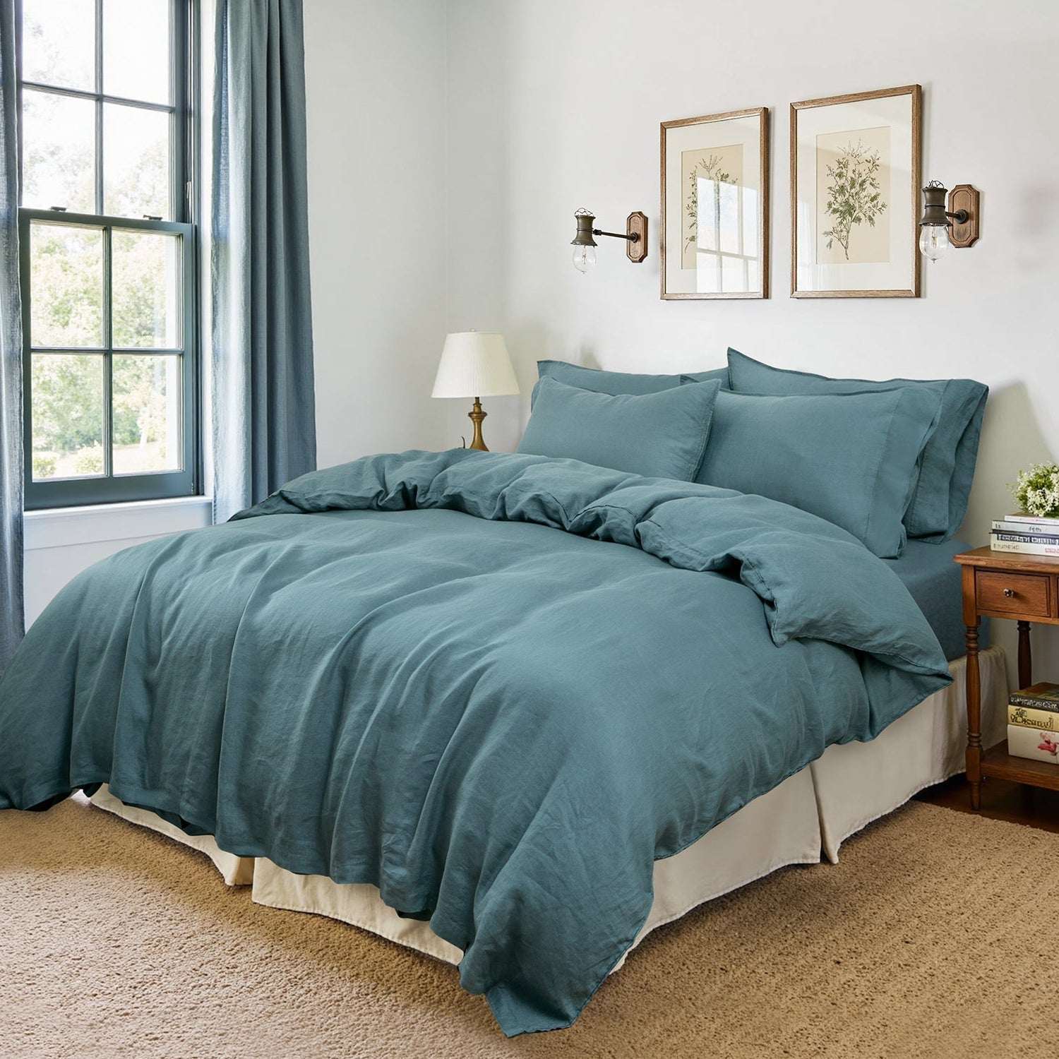 Turquoise Blue 100% Organic Linen Duvet Cover  (Only 1 Piece)-Victory Symbol