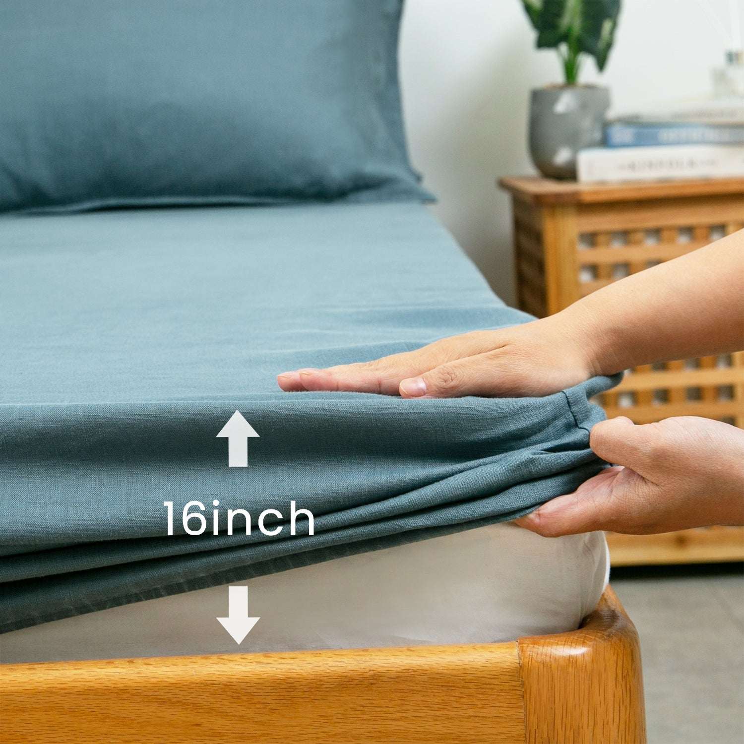 Turquoise Blue 100% Organic Linen Fitted Sheet-Victory Symbol