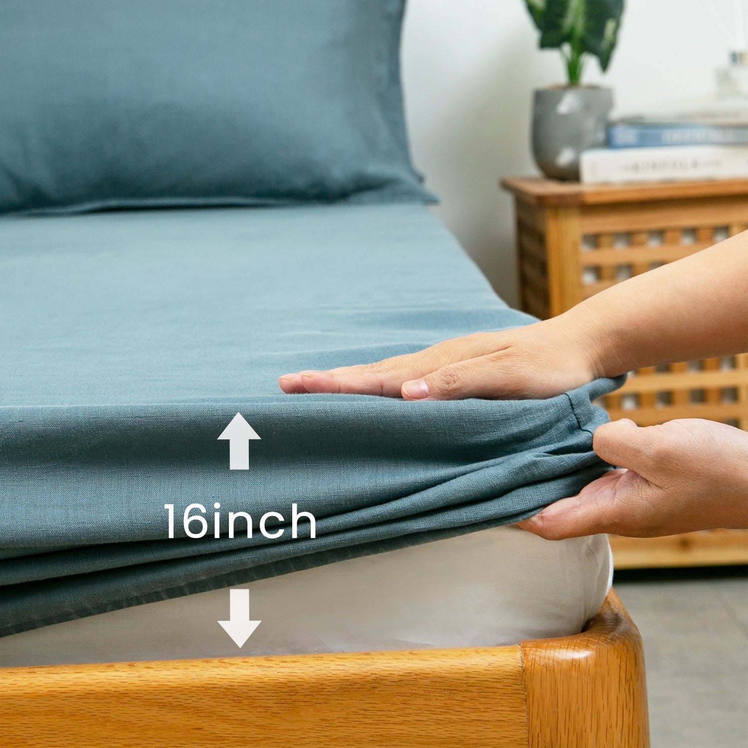 Turquoise Blue 100% Organic Linen Fitted Sheet-Victory Symbol