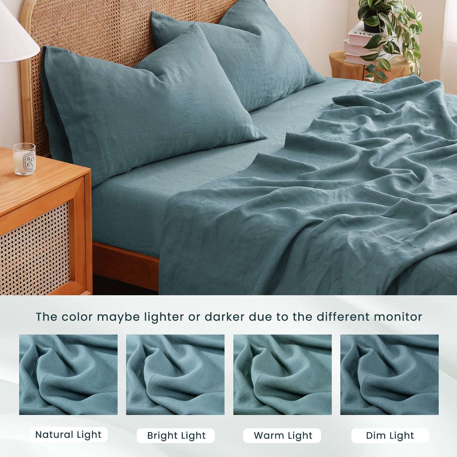 Turquoise Blue 100% Organic Linen Sheets Set-Victory Symbol