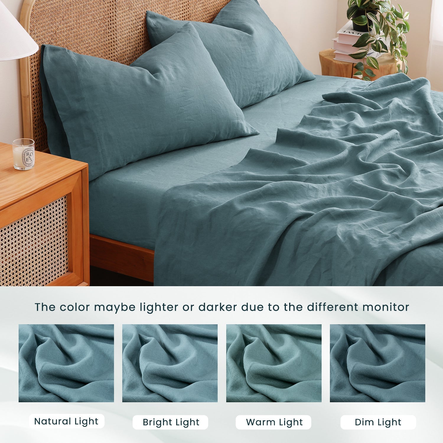 Turquoise Blue 100% Organic Linen Sheets Set-Victory Symbol
