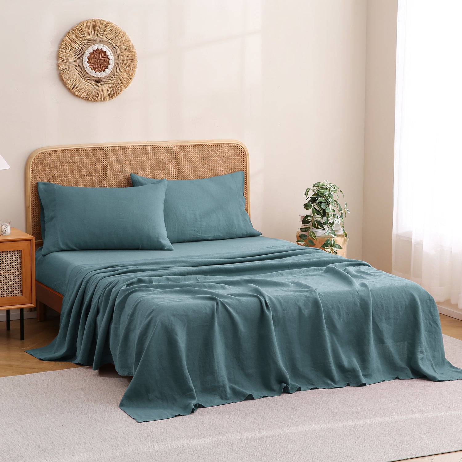 Turquoise Blue 100% Organic Linen Sheets Set-Victory Symbol