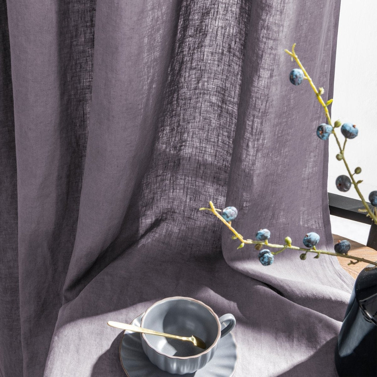 Twilight Lilac Purple 100% Organic Linen Curtain for Bedroom Living Room - Victory Symbol