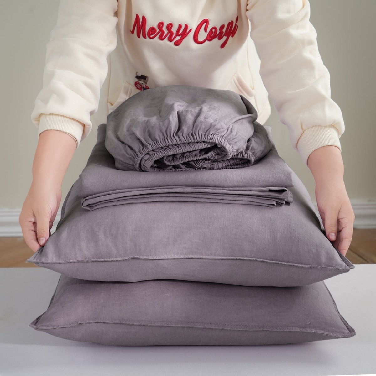 Twilight Lilac Purple 100% Organic Linen Sheets Set - Victory Symbol