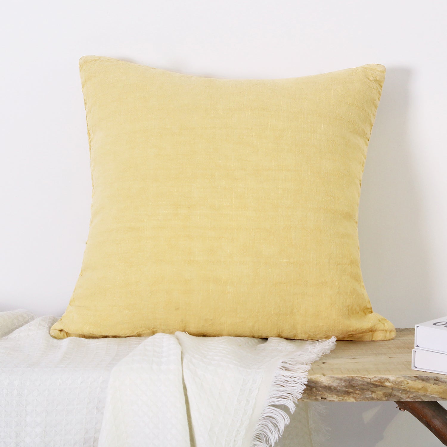 Vanilla Yellow 100% Organic Linen Euro Pillowcases - Victory Symbol