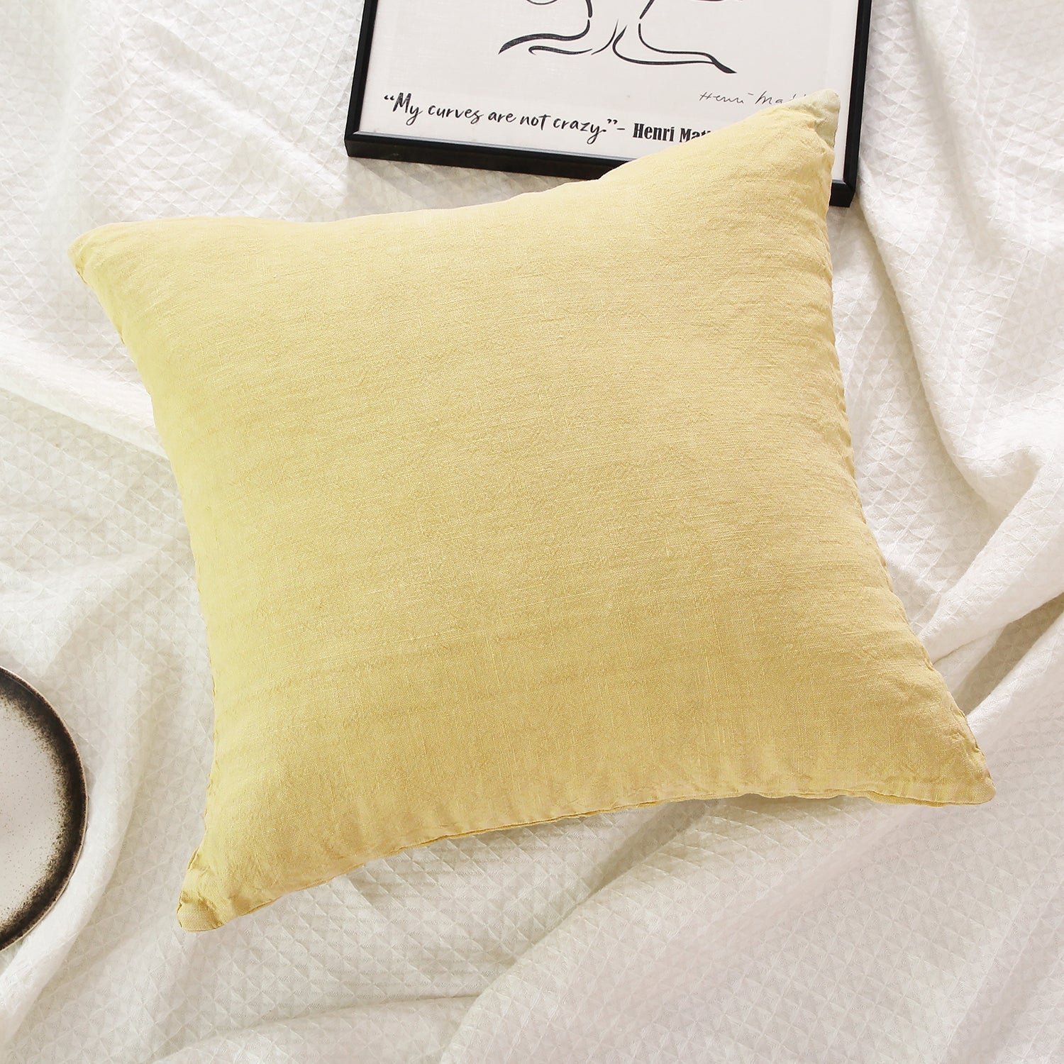 Vanilla Yellow 100% Organic Linen Euro Pillowcases - Victory Symbol