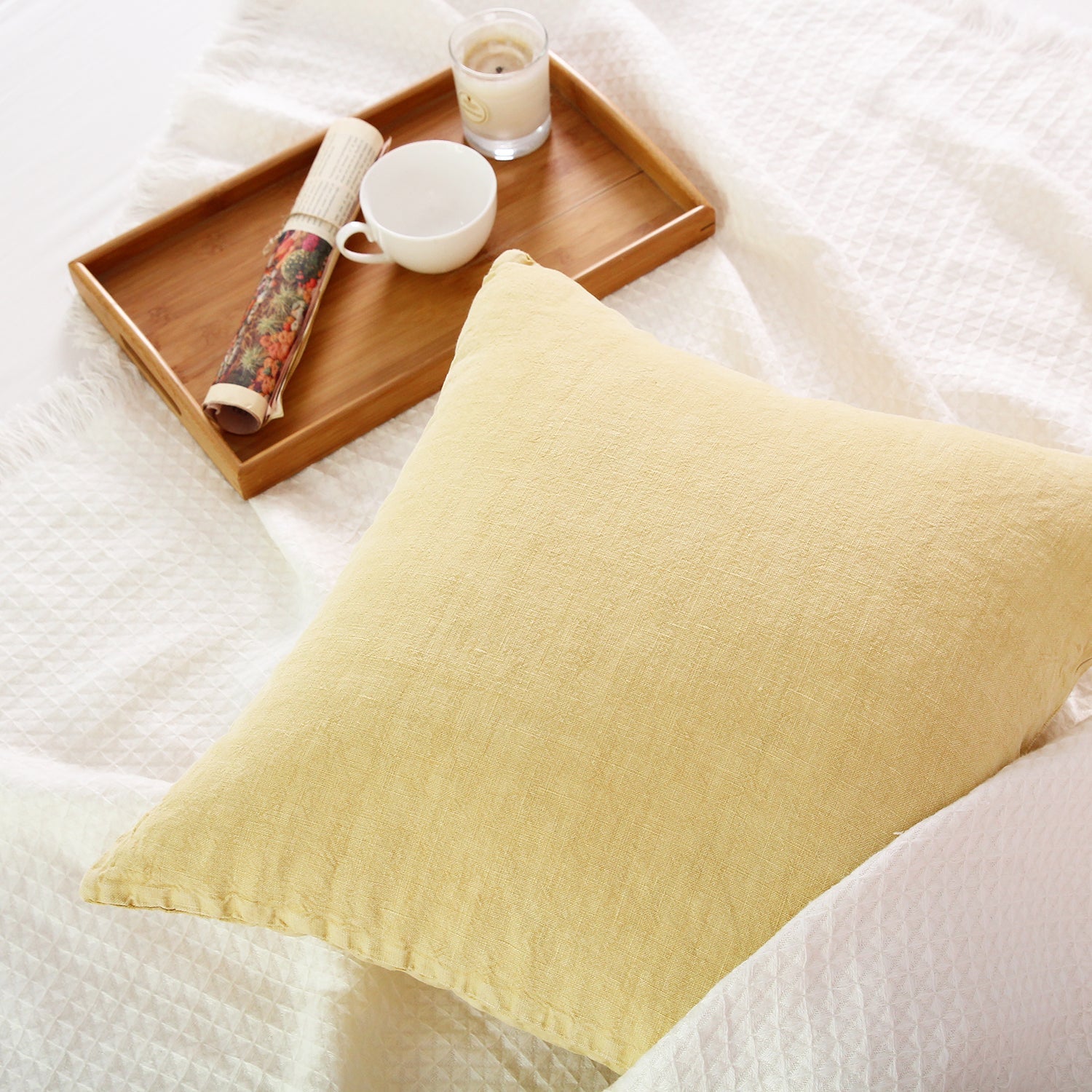 Vanilla Yellow 100% Organic Linen Euro Pillowcases - Victory Symbol