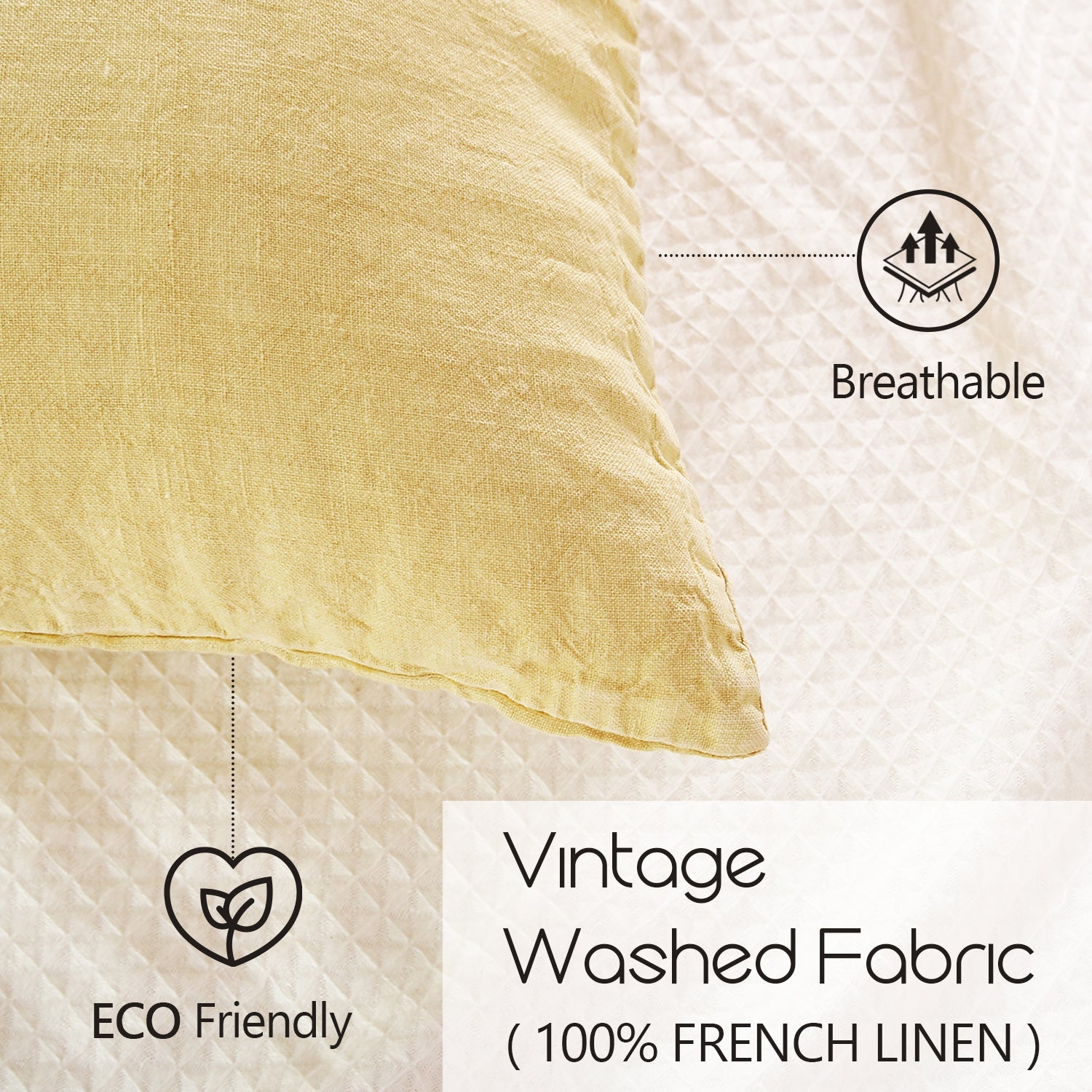 Vanilla Yellow 100% Organic Linen Euro Pillowcases - Victory Symbol