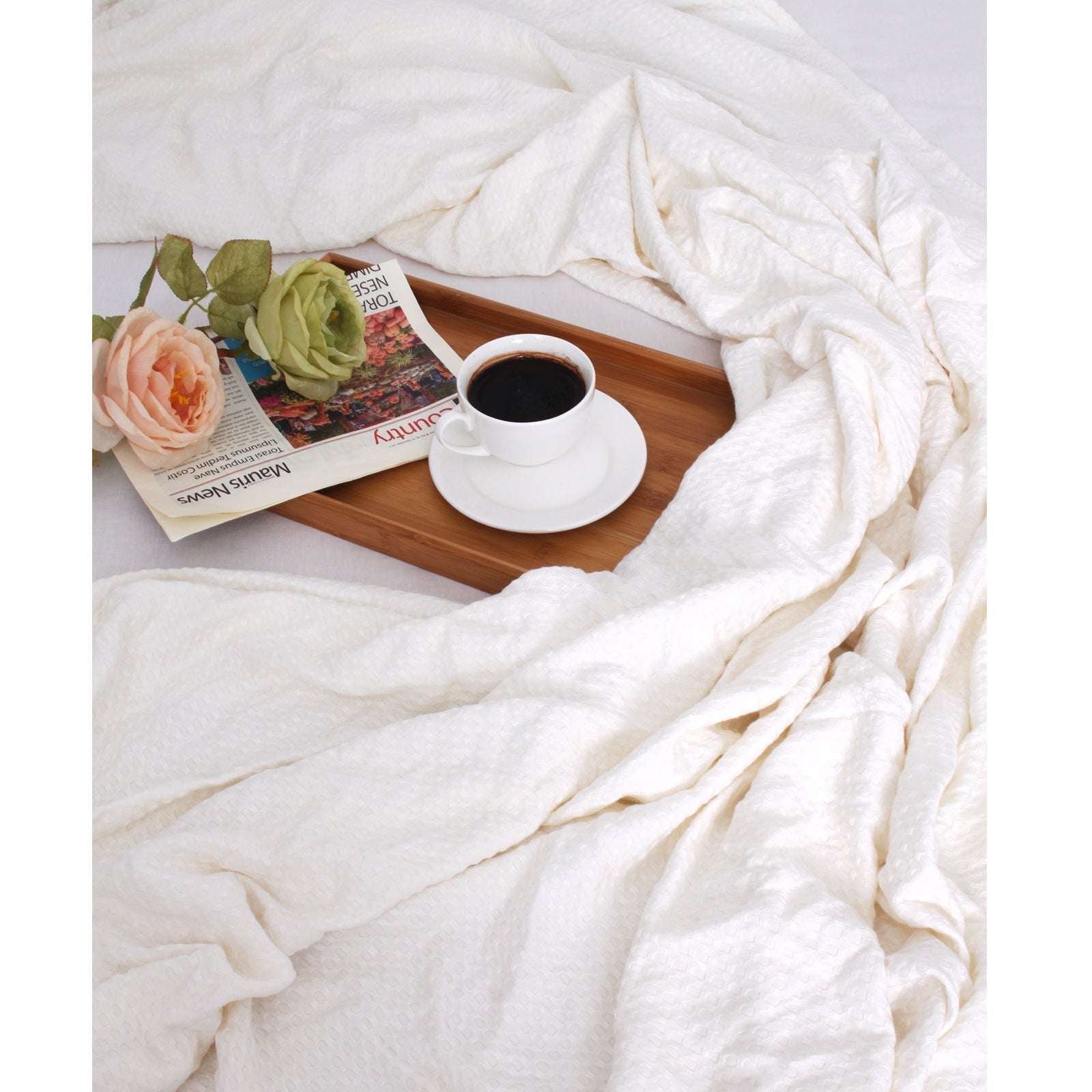 White 100% Organic Bamboo Blanket-Victory Symbol