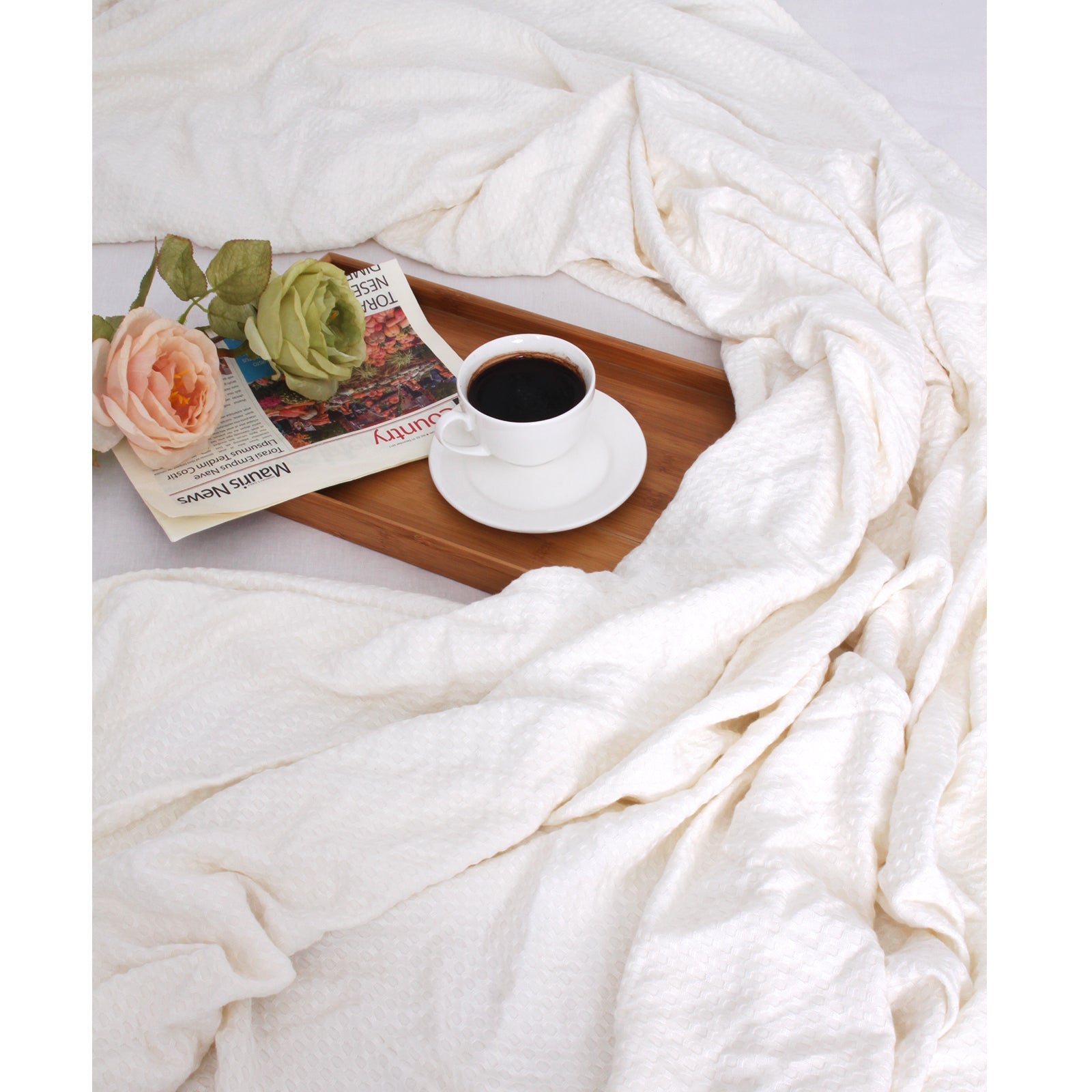 White 100% Organic Bamboo Blanket-Victory Symbol