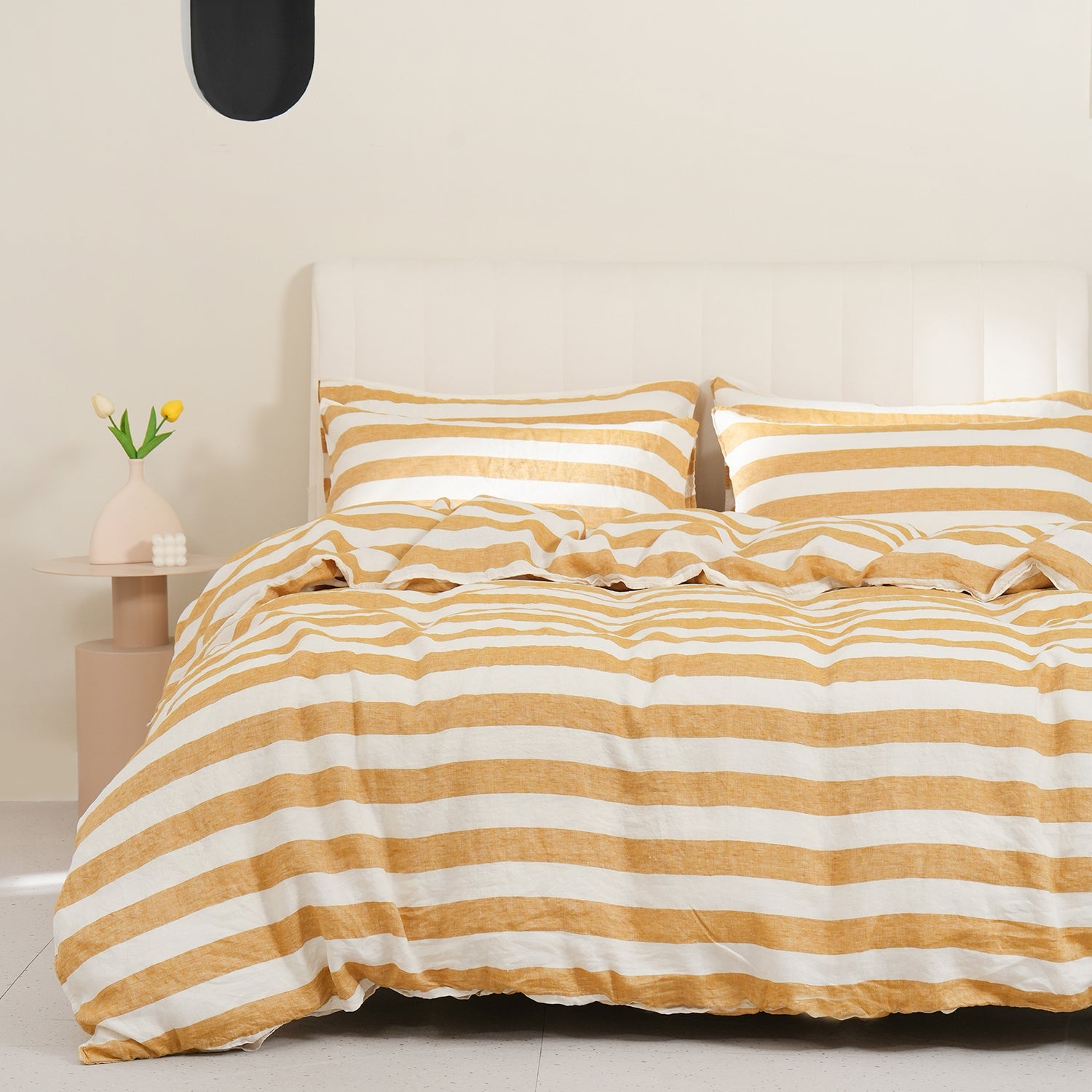 Yellow Stripe 100% Organic Linen Yarn Dyed Duvet Cover Set - Victory Symbol