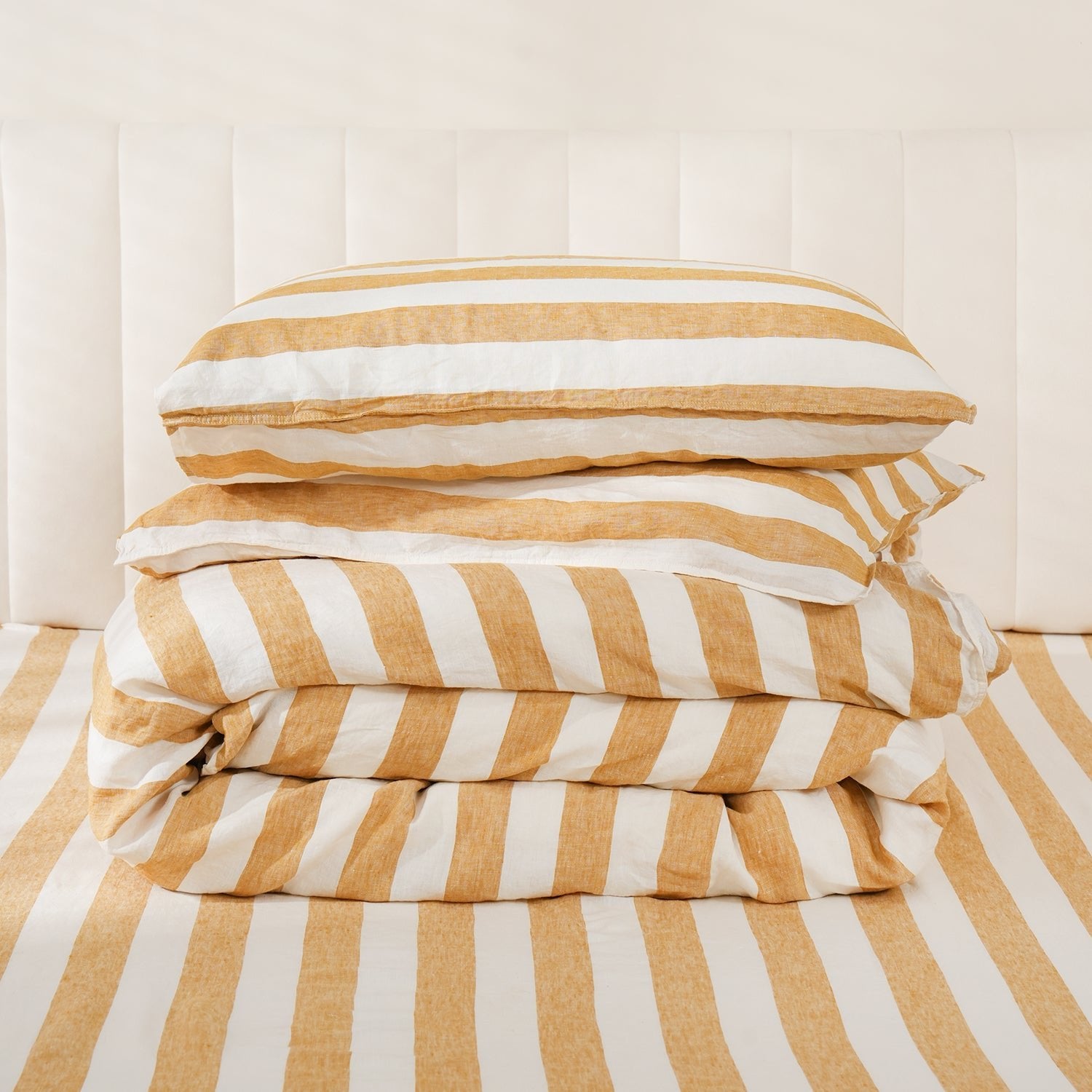 Yellow Stripe 100% Organic Linen Yarn Dyed Duvet Cover Set - Victory Symbol