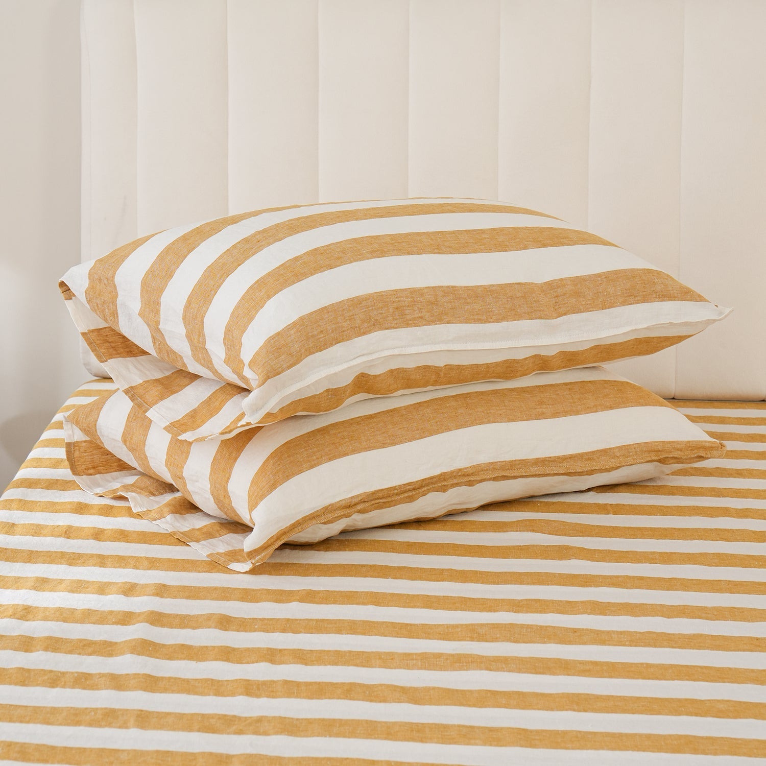 Yellow Stripe 100% Organic Linen Yarn Dyed Pillowcases - Victory Symbol