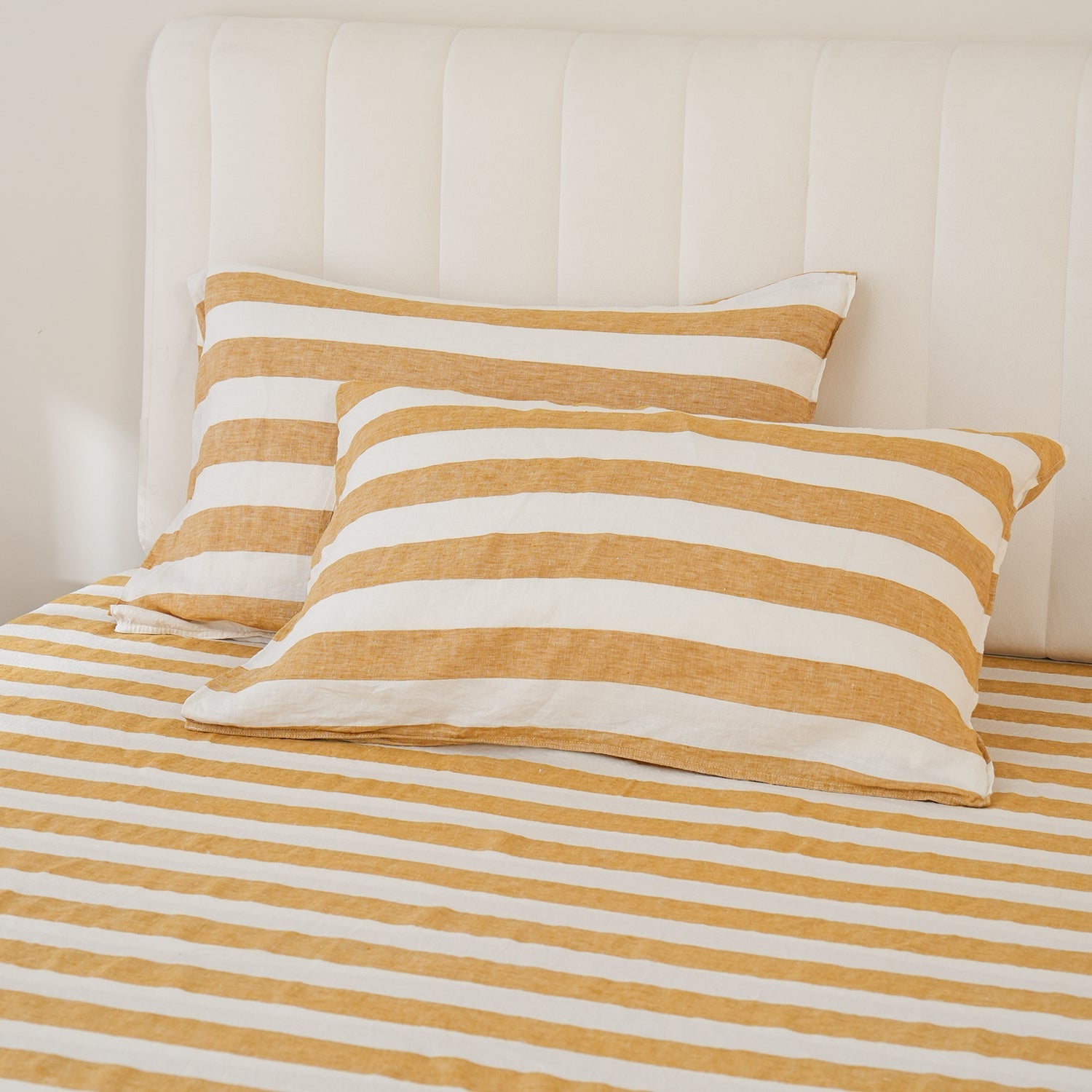 Yellow Stripe 100% Organic Linen Yarn Dyed Pillowcases - Victory Symbol